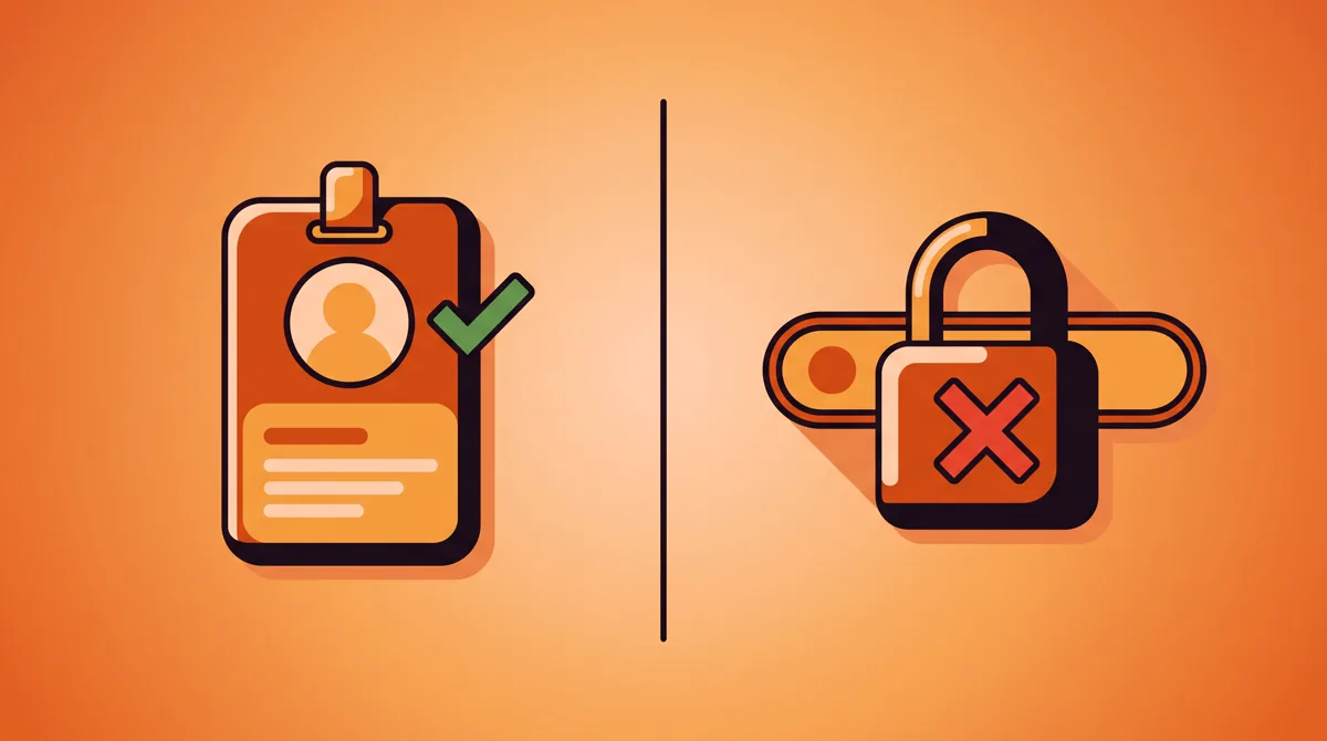 Illustration of a player ID badge with a check mark beside a padlocked password field